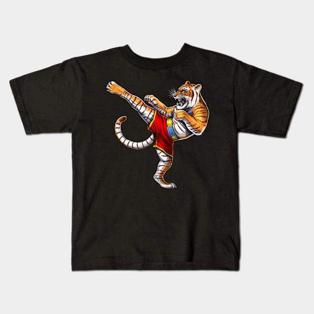 Tiger Muay Thai Fighter Kids T-Shirt by underheaven